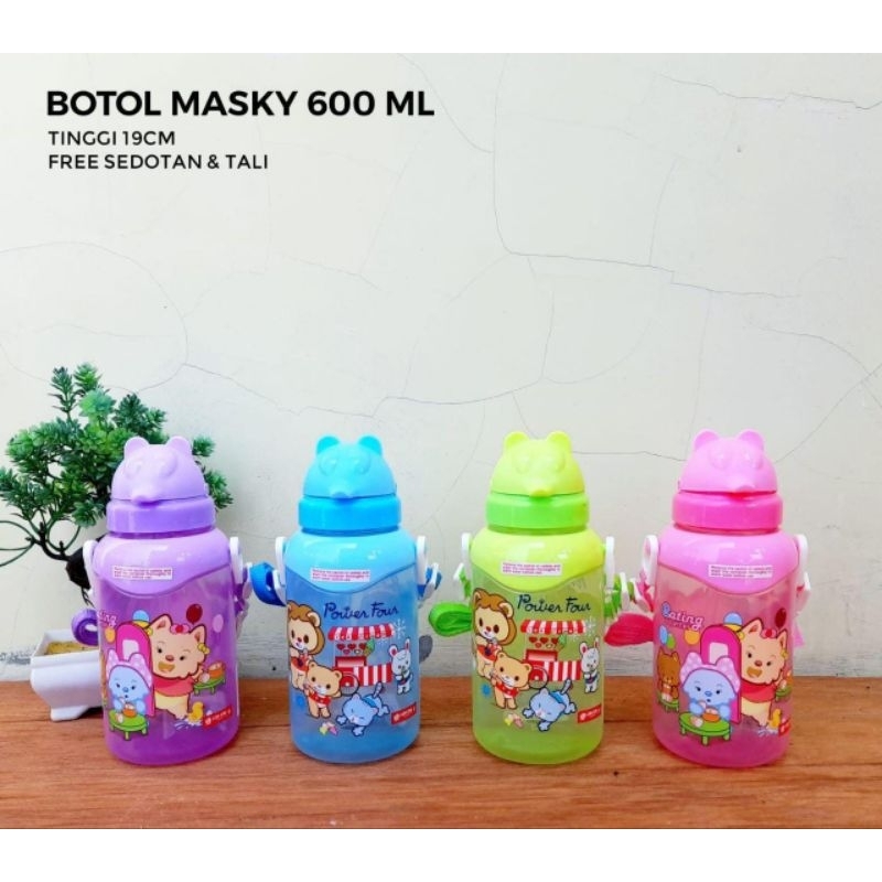 Botol Minum Anak Masky Lionstar 600ML  FREE Sedotan + Tali 