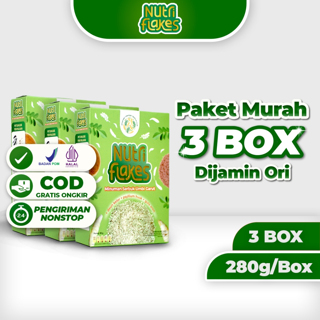 

Nutriflakes 280 gr Sereal Umbi Garut 3 Box - Obat Maag Mag Asam Lambung Herd Melapisi Luka Lambung Mengatasi Masalah Pencernaan