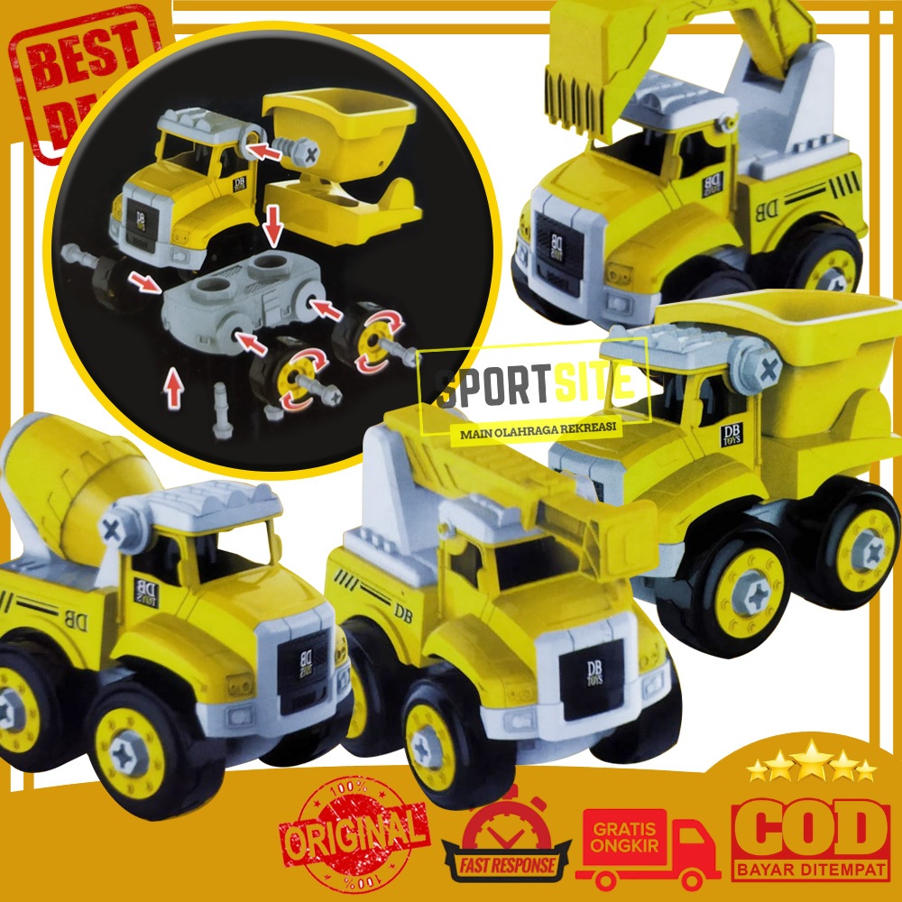 DIY Truck Engineering Toys Construction Hoist Dump Mixer Excavating Excavation Mainan Edukasi Anak M