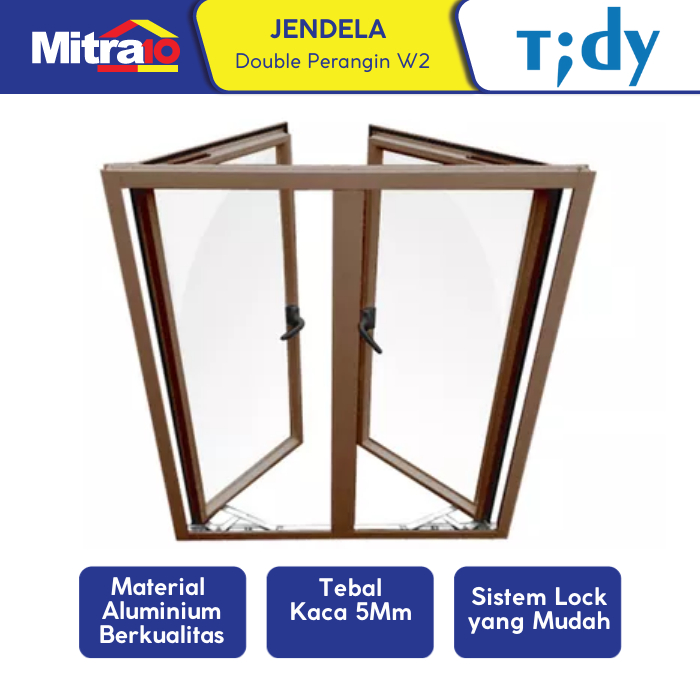 Jendela Double Perangin Aluminium 100x120cm Coklat W2 - Tidy