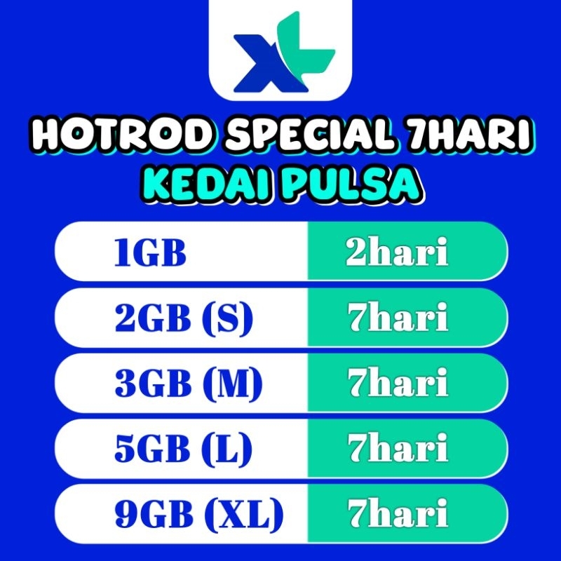 KUOTA PAKET DATA XL EXTRA HOTROD SPECIAL 7 HARI  MURAH