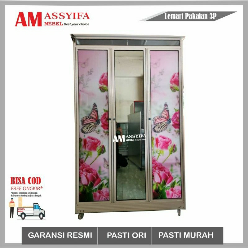 LEMARI PAKAIAN ALUMINIUM 3 PINTU | LEMARI PAKAIAN ANTI RAYAP