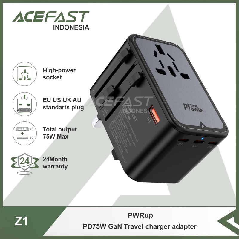 Acefast Indonesia - Travel Adaptor PD 75W ACEFAST PWRup Z1 Charger Adapter Fast Charging