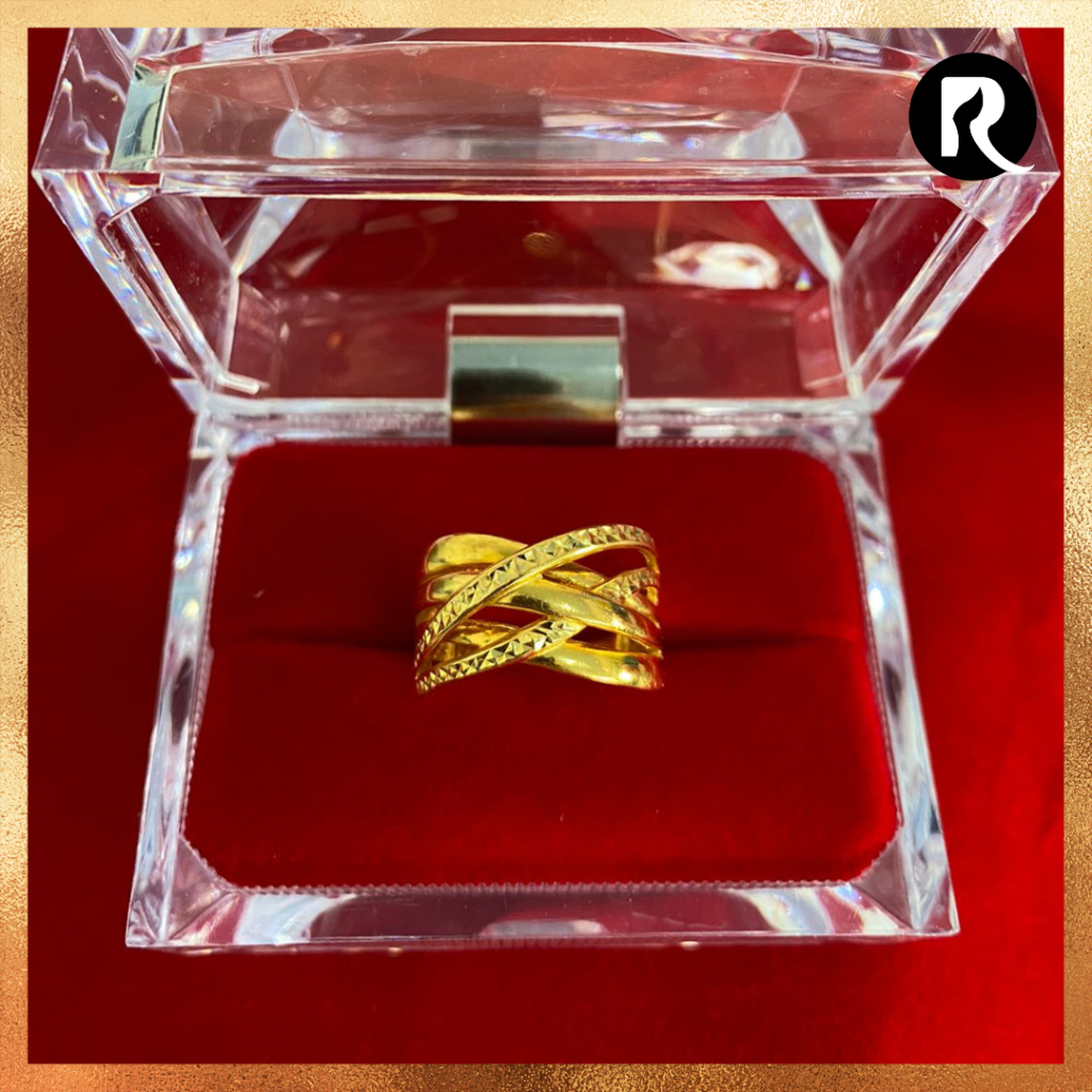 Cincin Ring Emas 24 karat asli Cross Pattern Stylish 916