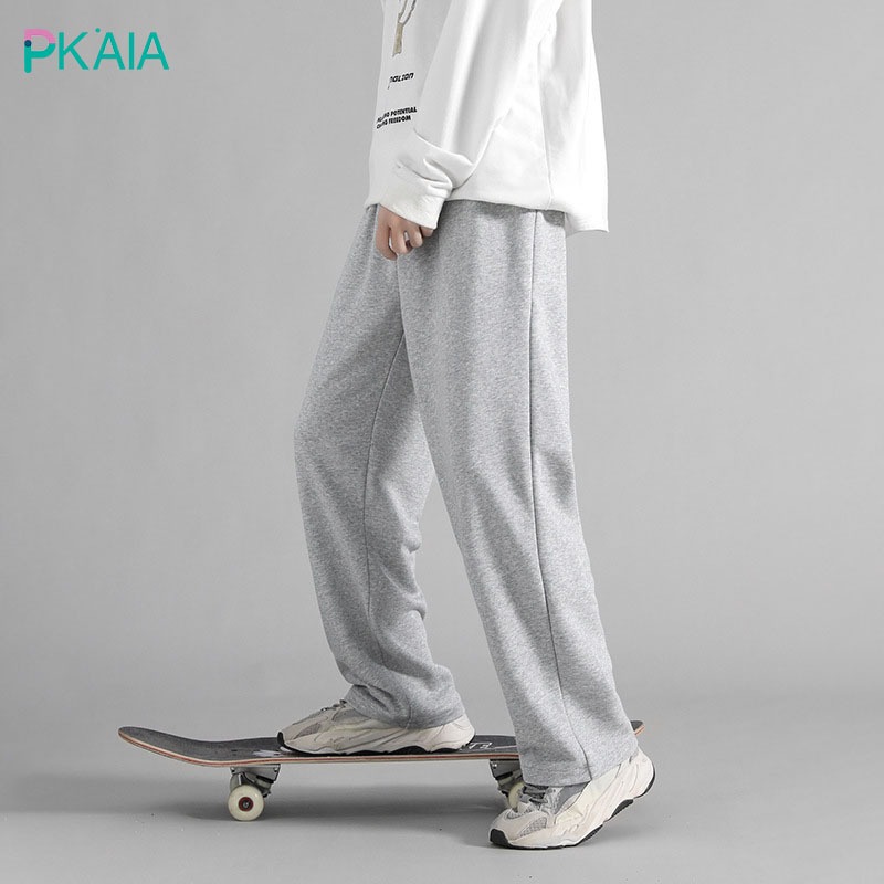 Celana Kasual Pria celana kulot loose pants Celana olahraga berbahan katun abu-abu celana panjang pr
