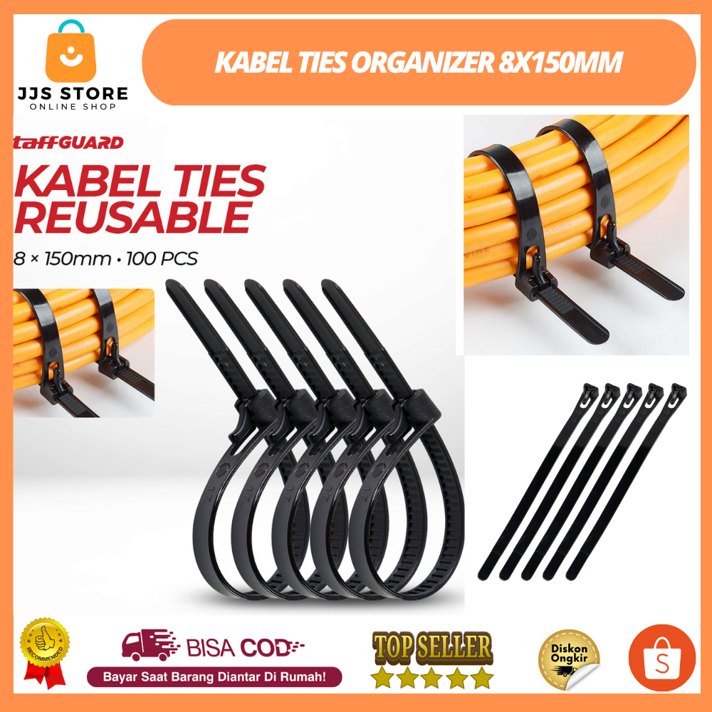 Kabel Ties Zip Cable Organizer Reusable 8x150mm 100 PCS / Pengikat Kabel / Clemp Kabel