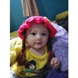 kupluk kepang bayi bunga, kupluk kepang bayi perempuan bordir nama