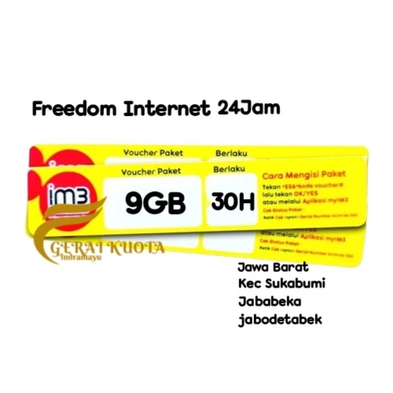 Indosat 9GB / 15GB Freedom Internet [ Voucher Data Fisik JABAR ]