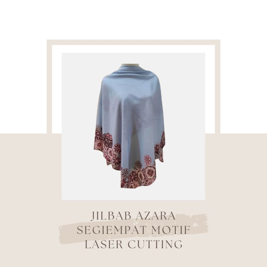 JILBAB AZARA SEGIEMPAT MOTIF LASER CUTTING - Biru