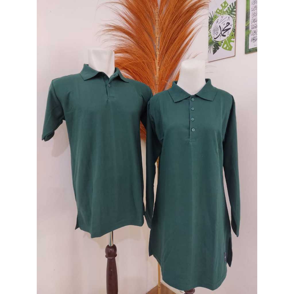 Kaos Krah S - 4XL Couple Warna HIJAU BOTOL Cowok lengan pendek Cewek lengan panjang tunik muslimah b