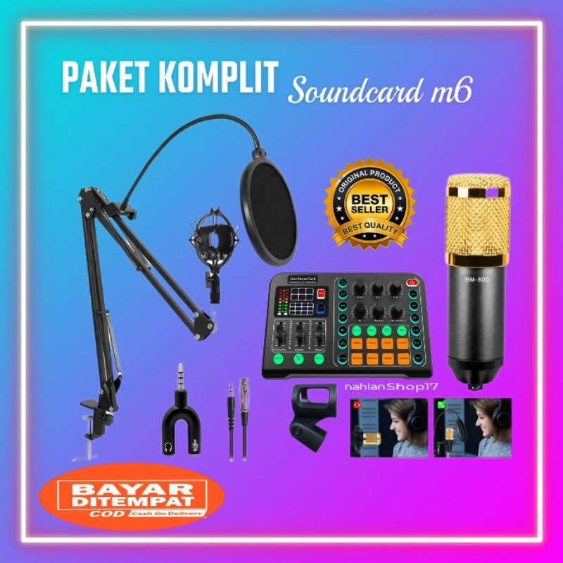 PAKET LENGKAP SOUNDCARD M6 CONDENSER MIC MICROPHONE BM800