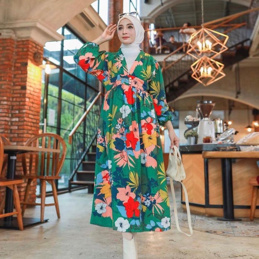 LENNA Dress Wanita Lengan Panjang Rayon by RUANG GAYA - Vintage Style Premium/Gamis Rayon Terbaru