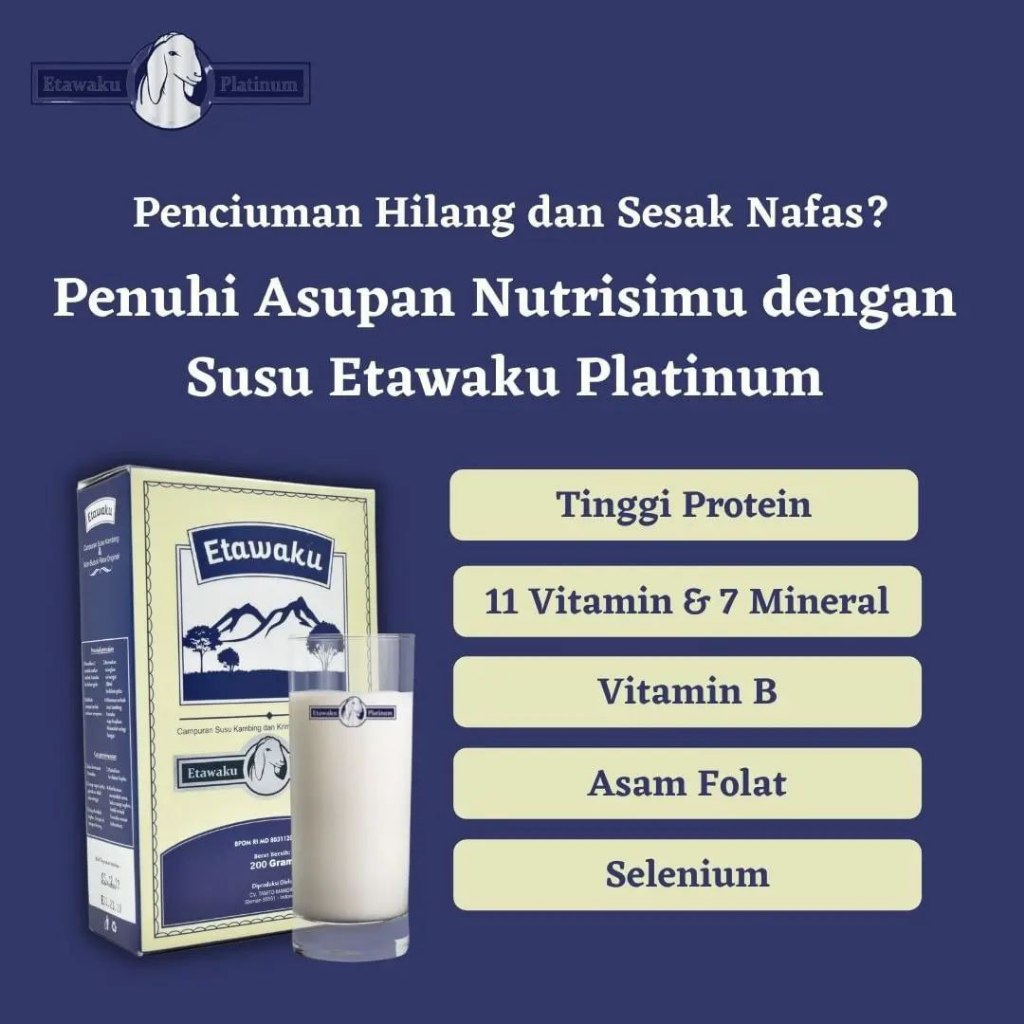 

Etawaku Platinum 3x Atasi Masalah Pernafasan - Susu Kambing Bubuk Provit Etawa Tingkatkan Daya Tahan & Imunitas Tubuh Jaga Kesehatan & Kepadatan Tulang BPOM