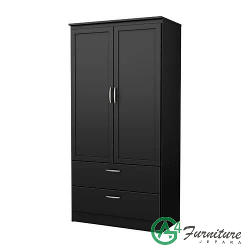 Lemari Pakaian 2 Pintu Minimalis Duco Hitam Kayu Mahoni