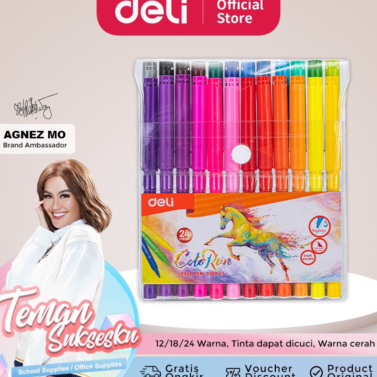 

Baru Deli Spidol Warna - Felt Pen dapat dicuci 1.0mm 12/18/24 Warna EC10023