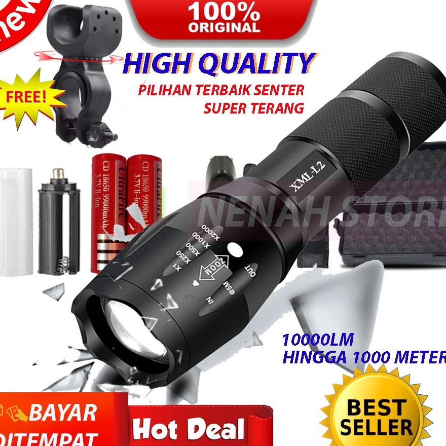 ✤TERMURAH✤ Paket Senter 10.000 Lumens Original Best Quality Senter Gunung LED Super Terang/ Senter L