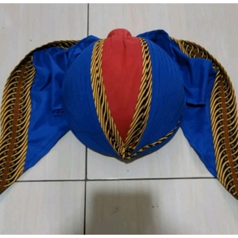 Blangkon Jogja Lipat Biru Merah Sliwir // Ukuran JUMBO dan KECIL // Untuk Pria Dewasa dan Anak Kecil