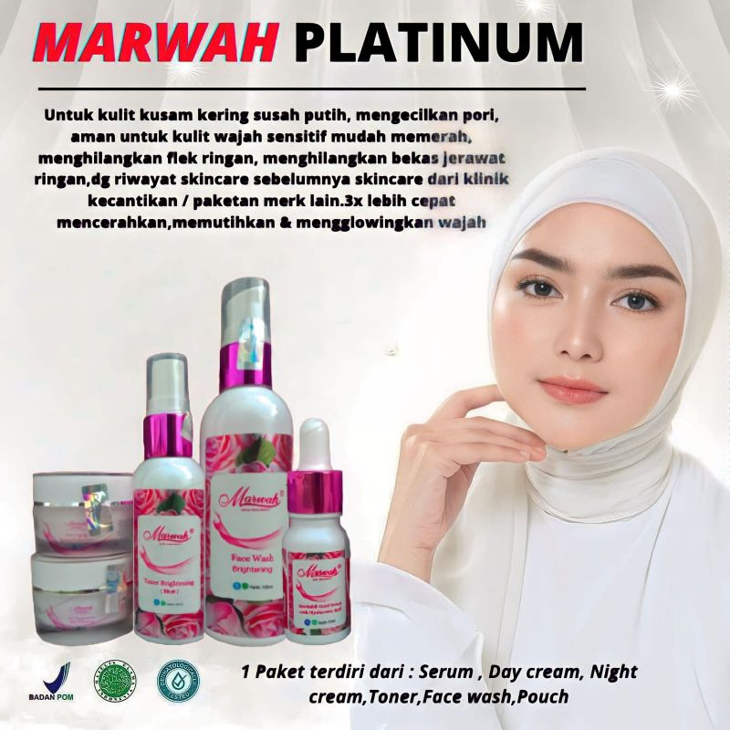 Marwah Skincare Paket Platinum Perawatan Kecantikan Kulit Wajah Sensitif Kering Dan Normal Original