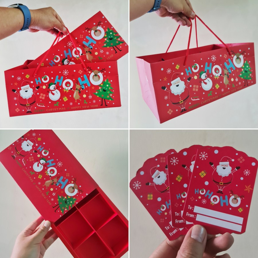 

5 Pahe Paperbag + Kardus Kue Eggtart Sekat 6 Natal Box Fruitpie Kemasan Hampers Christmas '' HO HO HO ''