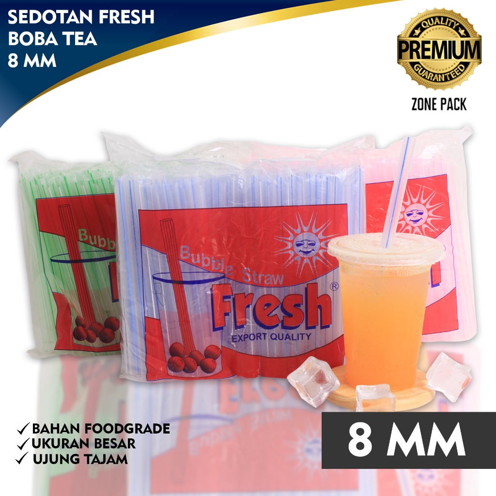 [163 PCS] Sedotan Plastik Boba Lancip 8 MM | Sedotan Minuman Ice Juice Jus Tebal |Sedotan Bubble Tea