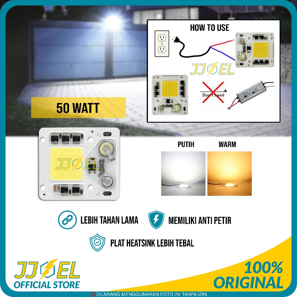 Modul HPL High Power LED Chip Lampu Sorot COB 50W 220V AC Top Quality