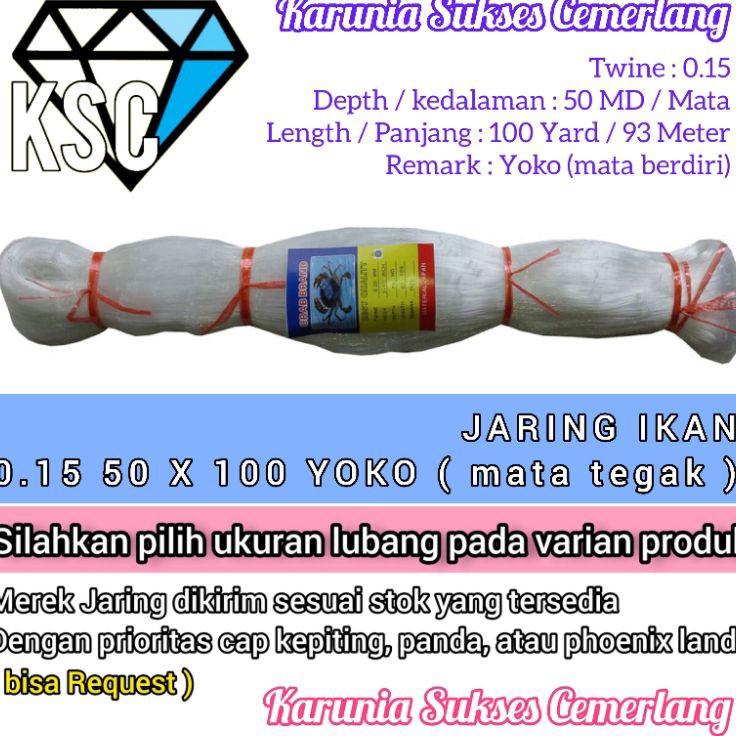 ✤Ready Stock✤ JARING IKAN SENAR 0.15 50X100 YOKO (mata tegak) PUKAT 015 / PUKAT KEPITING / JARING SE