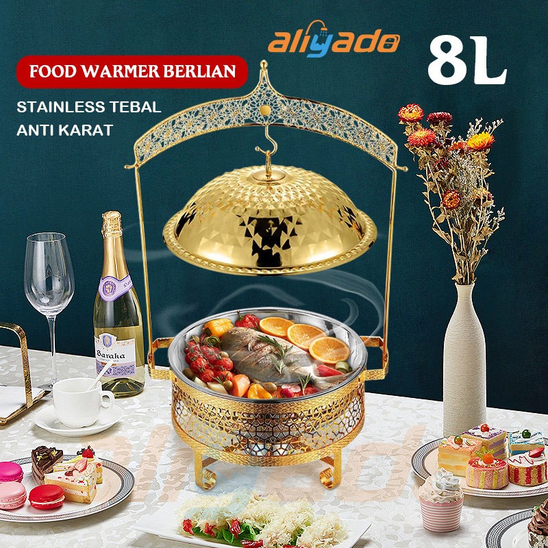 Food Warmer 8L Kenduri Panci Prasmanan Bulat GOLD Chafing Dish Prasmanan bukan rolltop roll top Roun