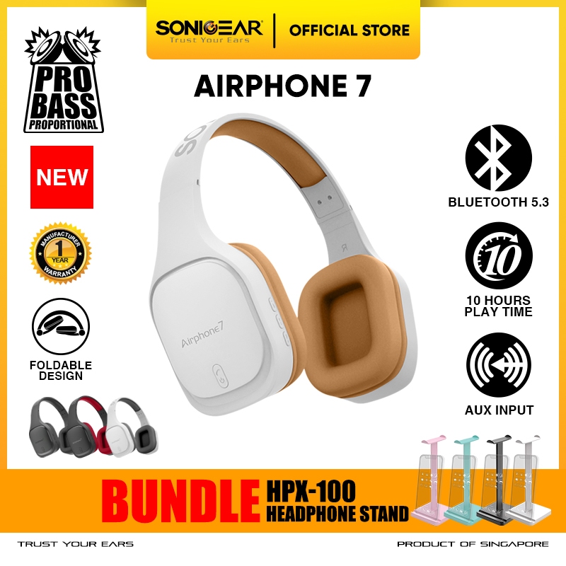 Headphone Wireless SonicGear Airphone 7 Bluetooth Headphone Bundle Stand Headphone