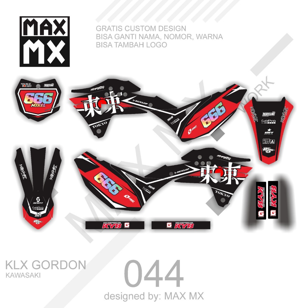 Decal Stiker KlX 150 Gordon Supermoto Dekal Sticker Striping Klx Gordon Full Body hitam jepang merah