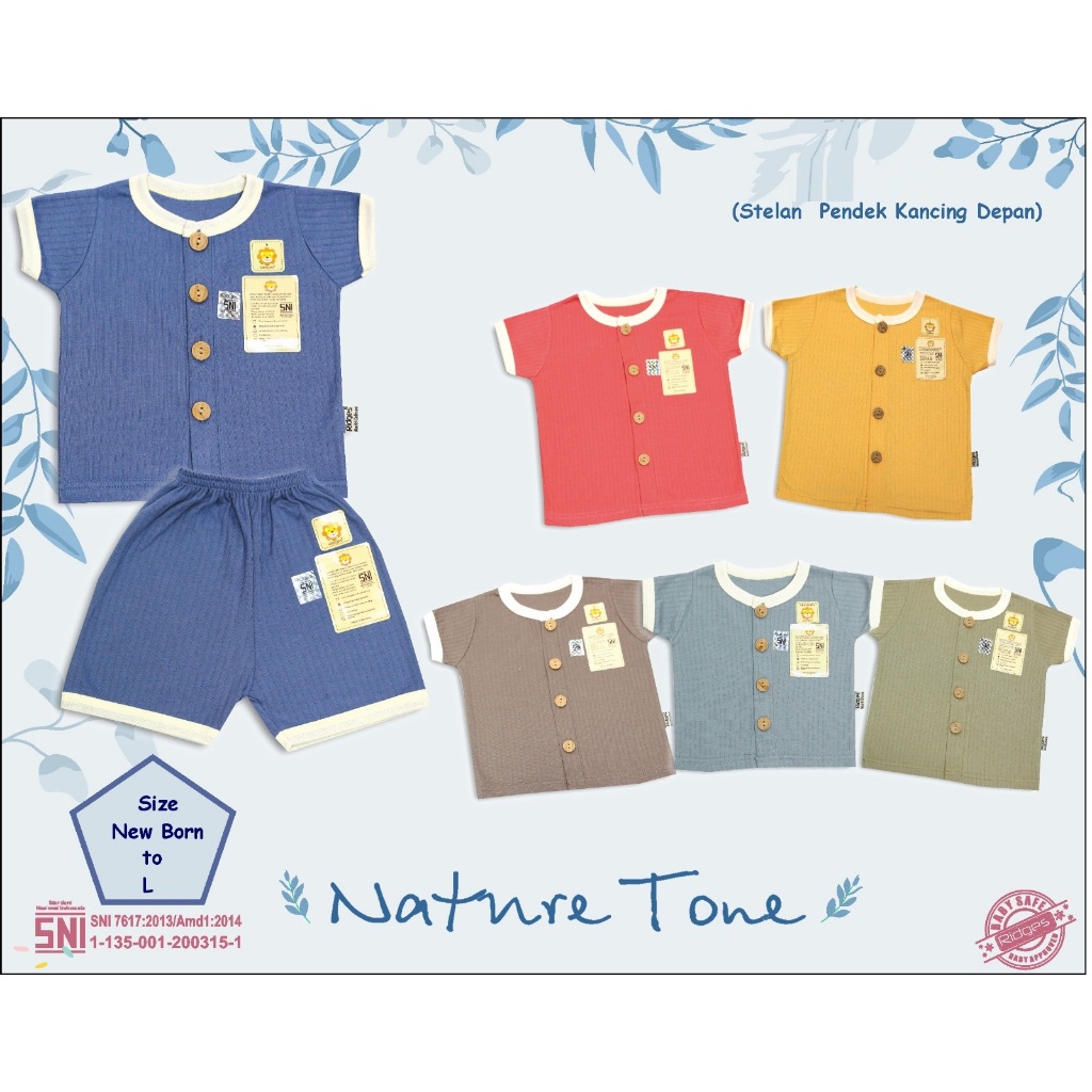 Setelan Baju Bayi Pendek Panjang Kancing Depan RIDGES Polos Newborn - 1 tahunan SNI / Piyama Anak Ad