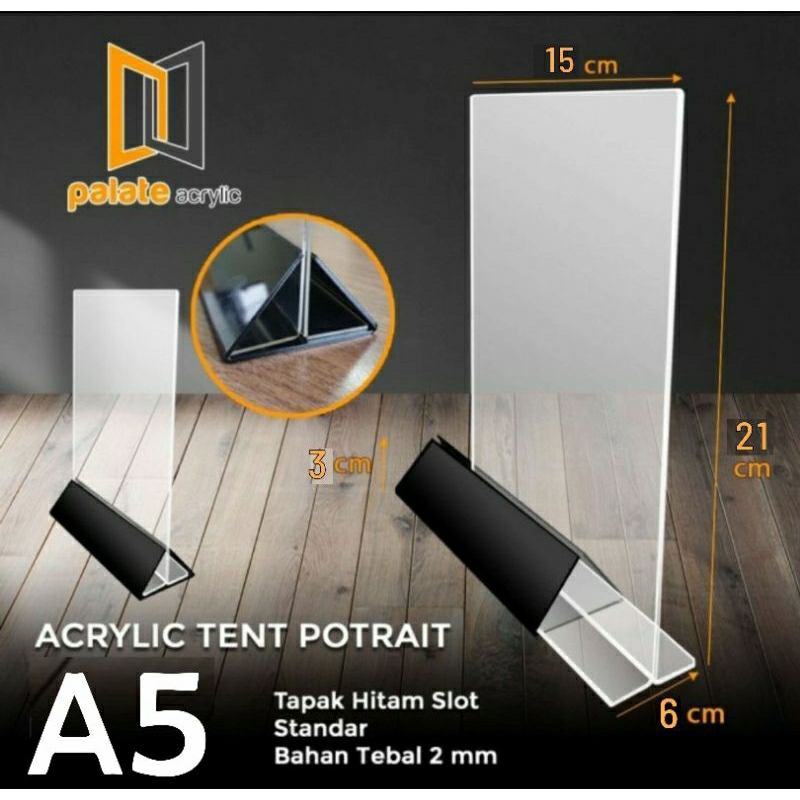 

Akrilik Card Holder A5T Potrait Plus Tapak Segitiga Hitam (15x21)