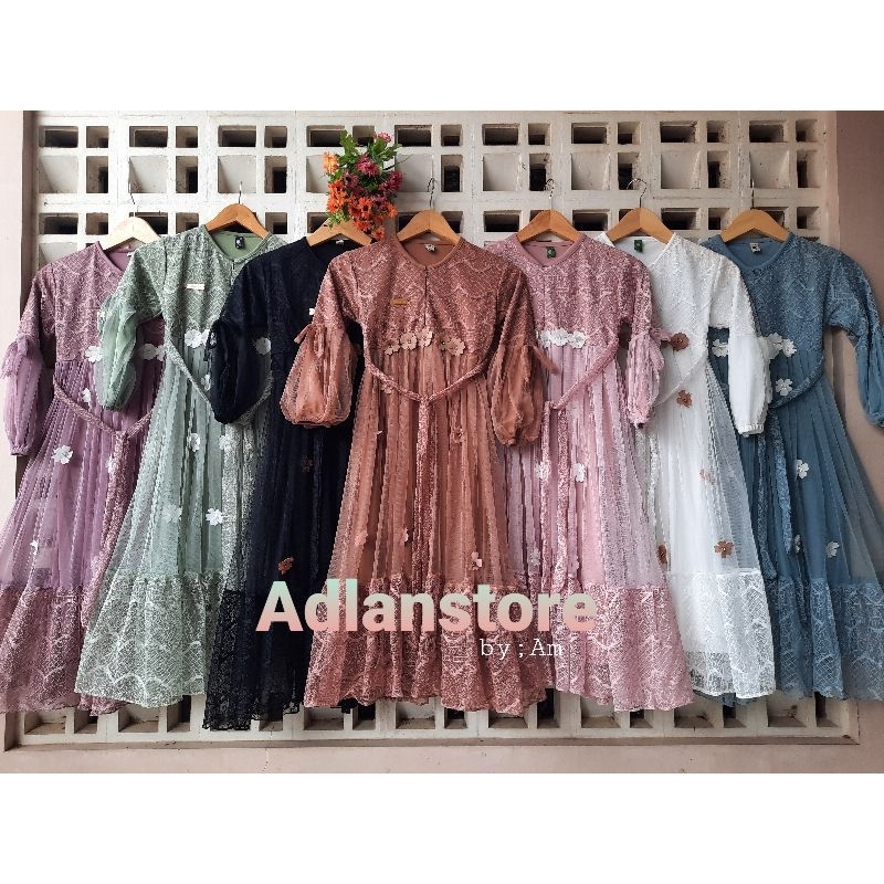 Lily Dress Motif Bunga Anak Perempuan//burkat tille bunga//Gamis Pesta Anak//Gamsi Burkat Combi Tile