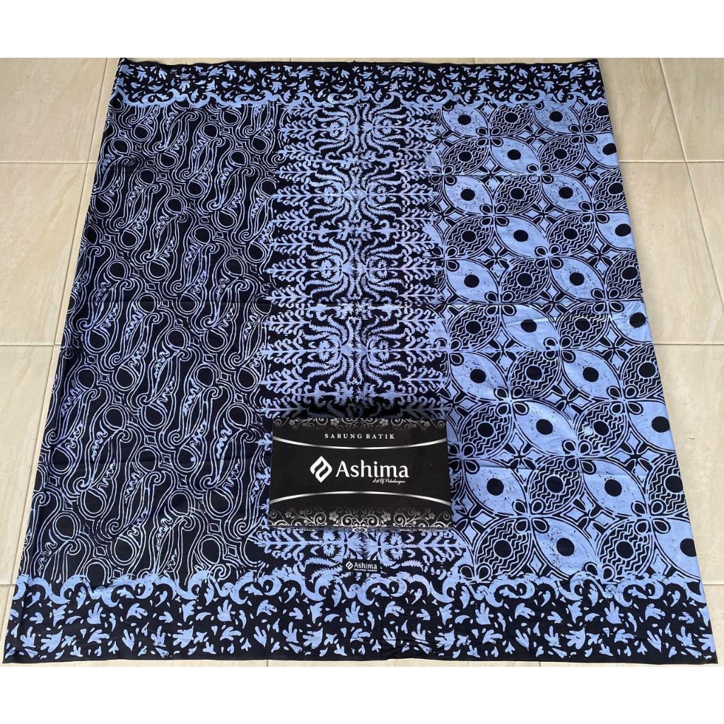 sarung batik ashima dewasa as53 sarung batik cap pekalongan monokrom biru demin 2 motif beda sisi se