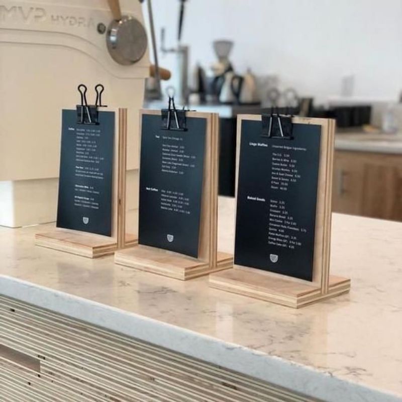 Stand menu display/stand menu/pajangan menu kayu