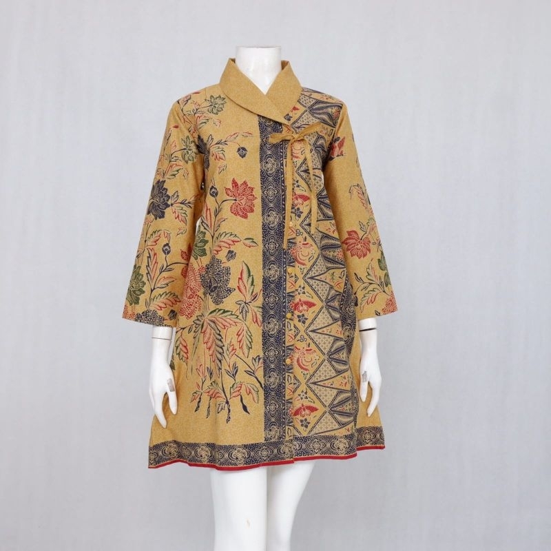 Atasan Batik Wanita Lengan Panjang Muslim Dress Tunik Tali Encim Zigzag Aida Batik Modern