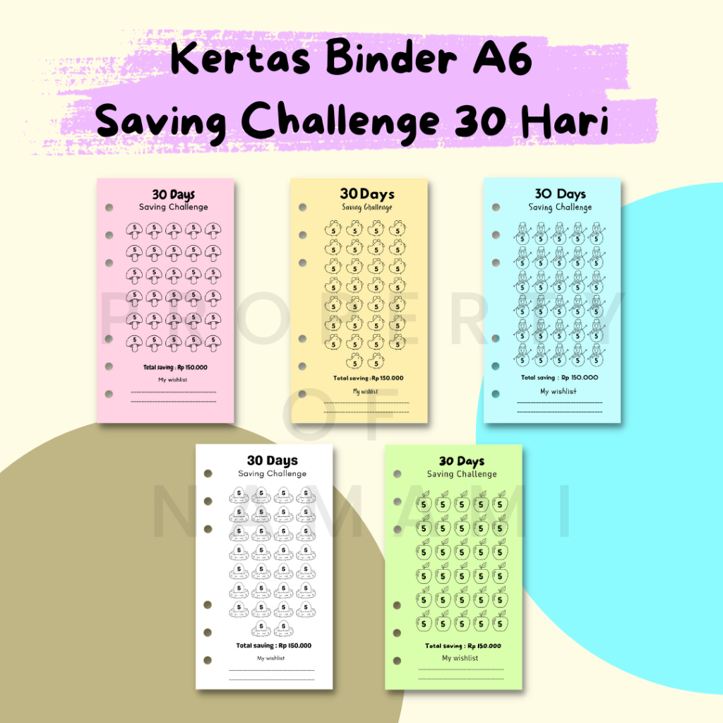 

Kertas Binder A6 Lubang 6 Saving Challenge 30 Hari