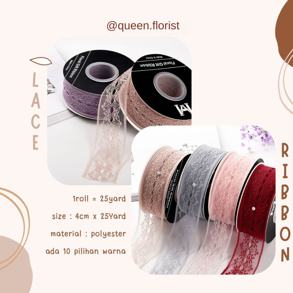 

4CM Lace Ribbon - Pita Renda Bordir LPita Renda 3 CM putih hitam pink merah maroon lace ribbon natal imlek lebaran Chinese New Year ebar 40mm (per meter) PITA BORDIR TILE MOTIF PITA KADO HAMPERS SOUVENIR LACE