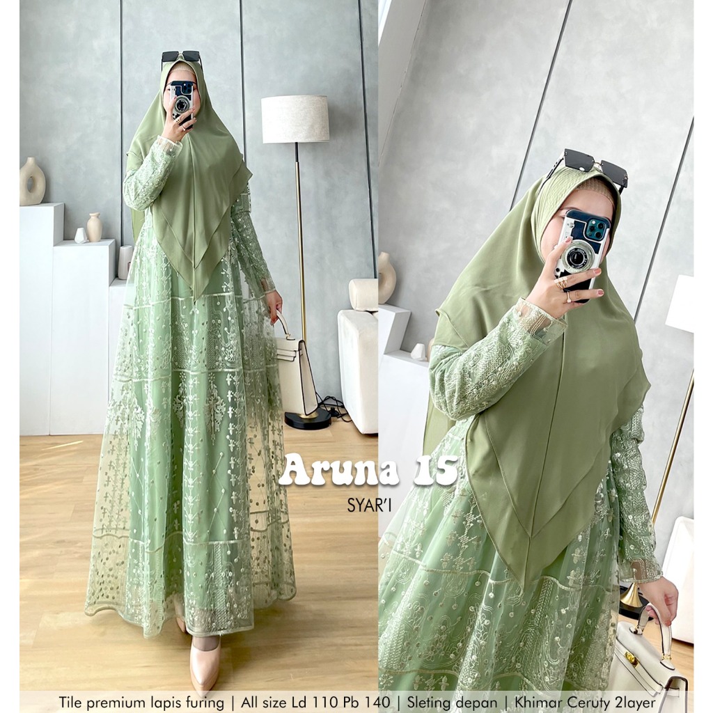 Khadijah Humaira Gamis Syari Brokat Tile Brukat Aruna15