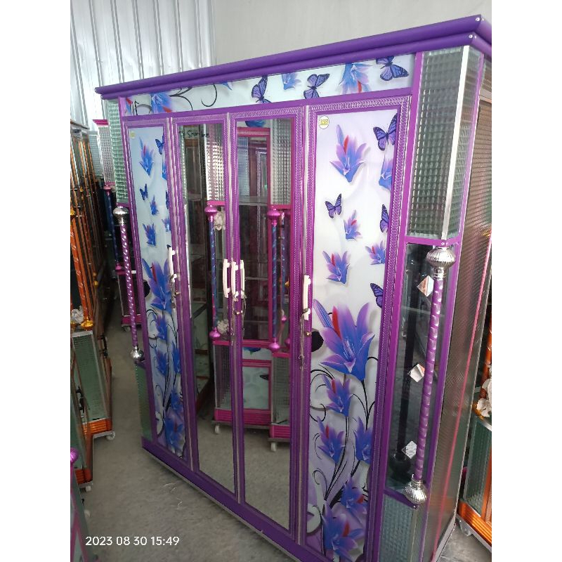 Lemari pakaian kaca alumunium 4pintu biasa