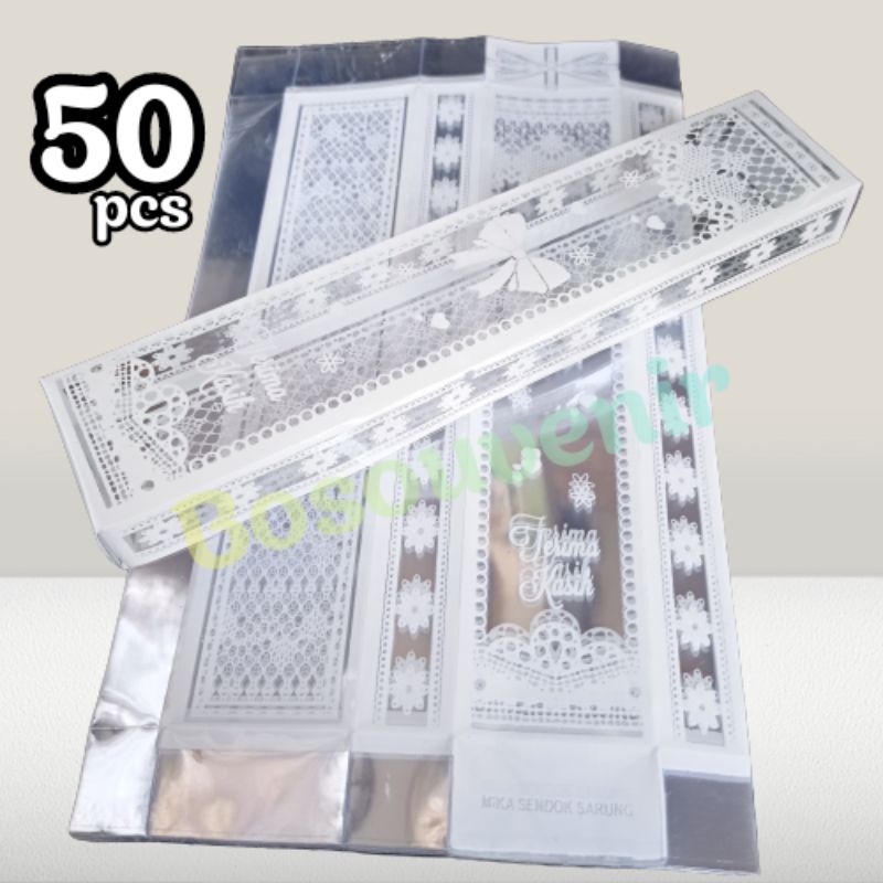 

isi 50 Kotak Mika motif untuk kemasan souvenir sendok