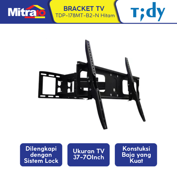 Bracket TV 37-70 Inch Hitam - Full Motion, Swivel - Tidy