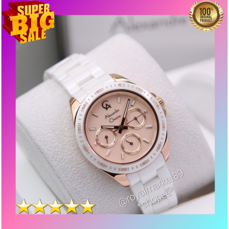 [PILIHAN WARNA LAIN GESER FOTONYA] ORI JAM TANGAN WANITA ALEXANDRE CHRISTIE ANALOG KERAMIK ARLOJI WA