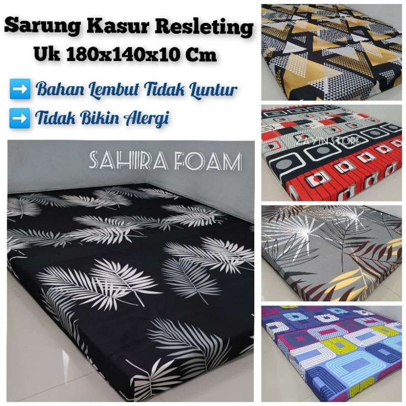 Sarung Kasur Resleting Ukuran 180x140x10 Cm. Bahan Lembut Tidak Luntur & Tidak Bikin Alergi (Sarung 