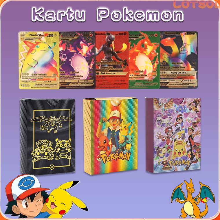 Kartu Pokemon Charizard 1 box 55pcs Metal emas  Pokemon Shiny Cards Pokemon Go Pikachu Charizard Pik