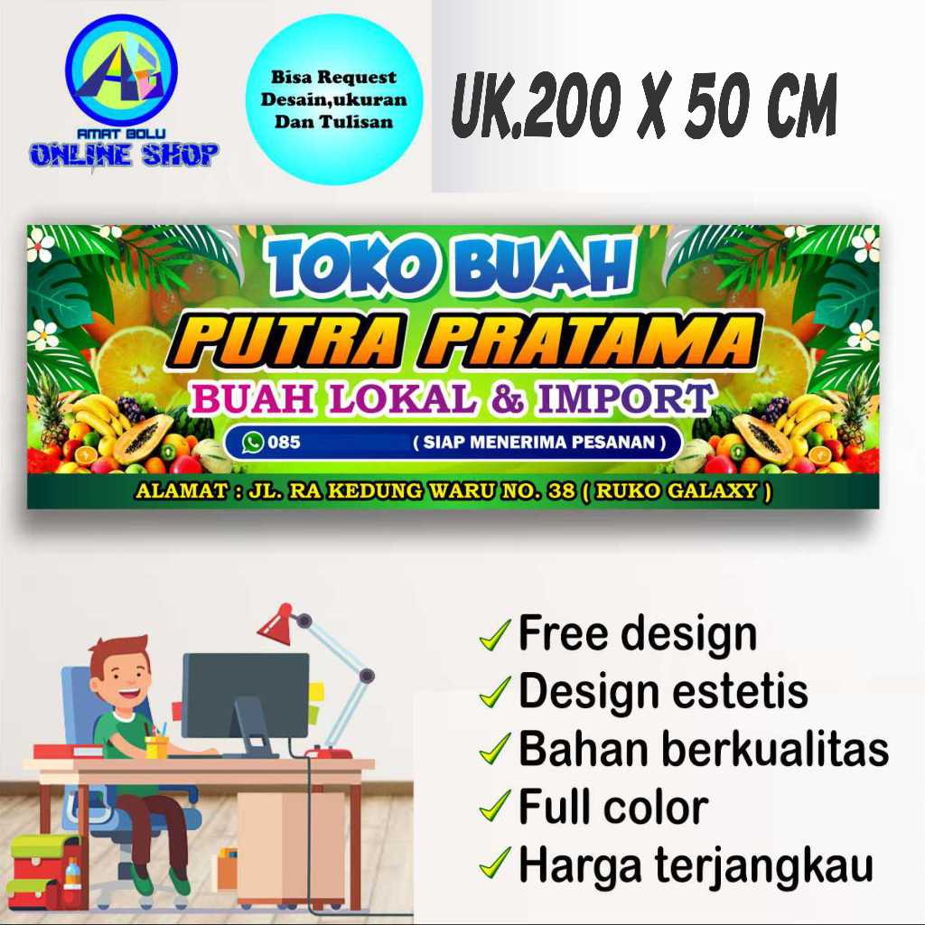 SPANDUK TOKO BUAH  UKURAN 200X50 BISA REQUEST