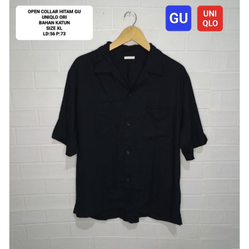 KEMEJA HITAM OPEN COLLAR UNIQLO GU ORI SIZE XL BAHAN KATUN