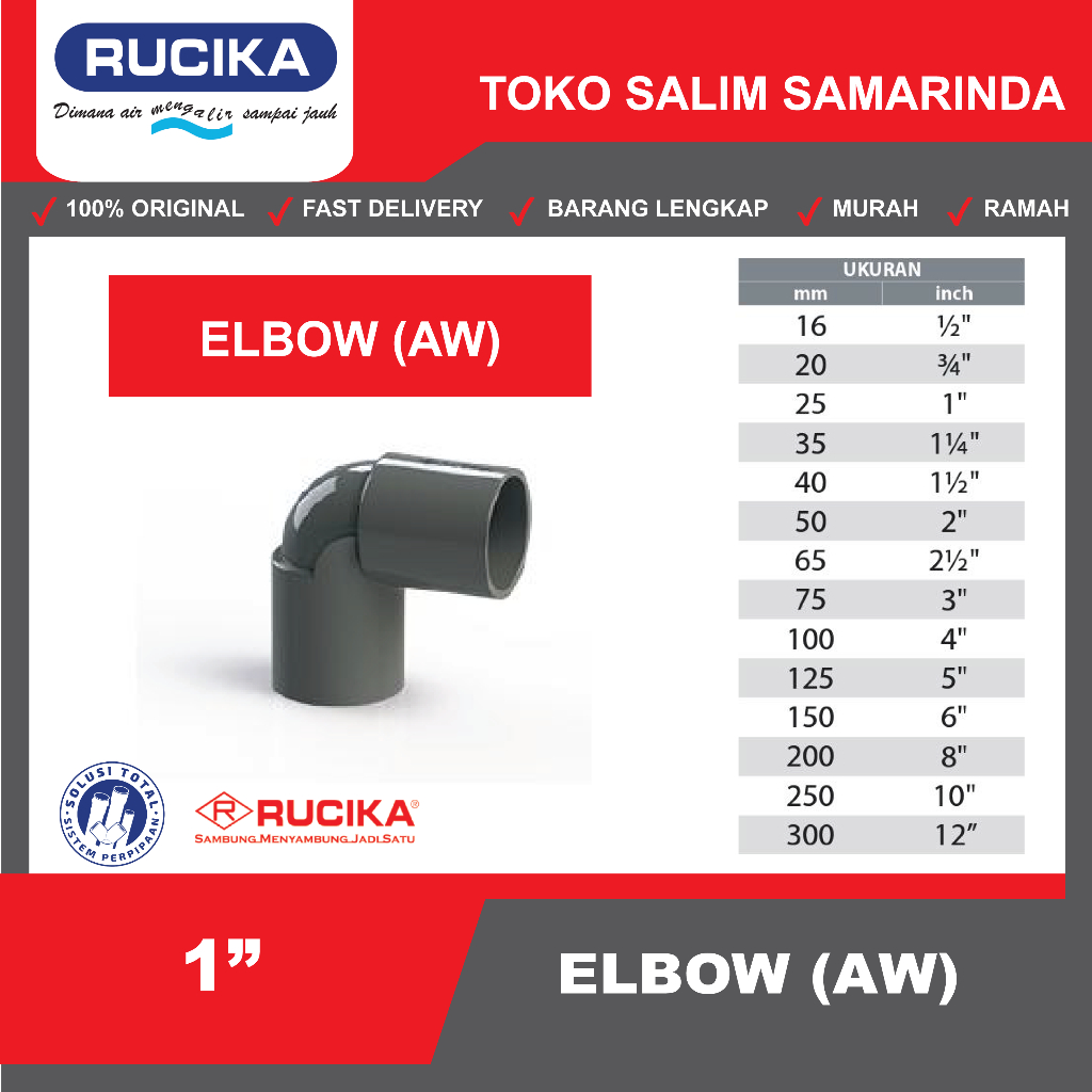 Elbow Rucika JIS AW 1 Inch | Knee L90 Rucika AW 1 Inci