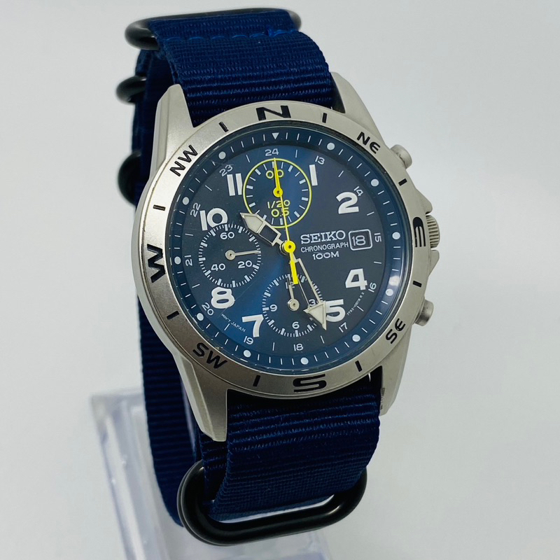 Seiko 7T92-0DX0 Military Blue Dial Chronograph