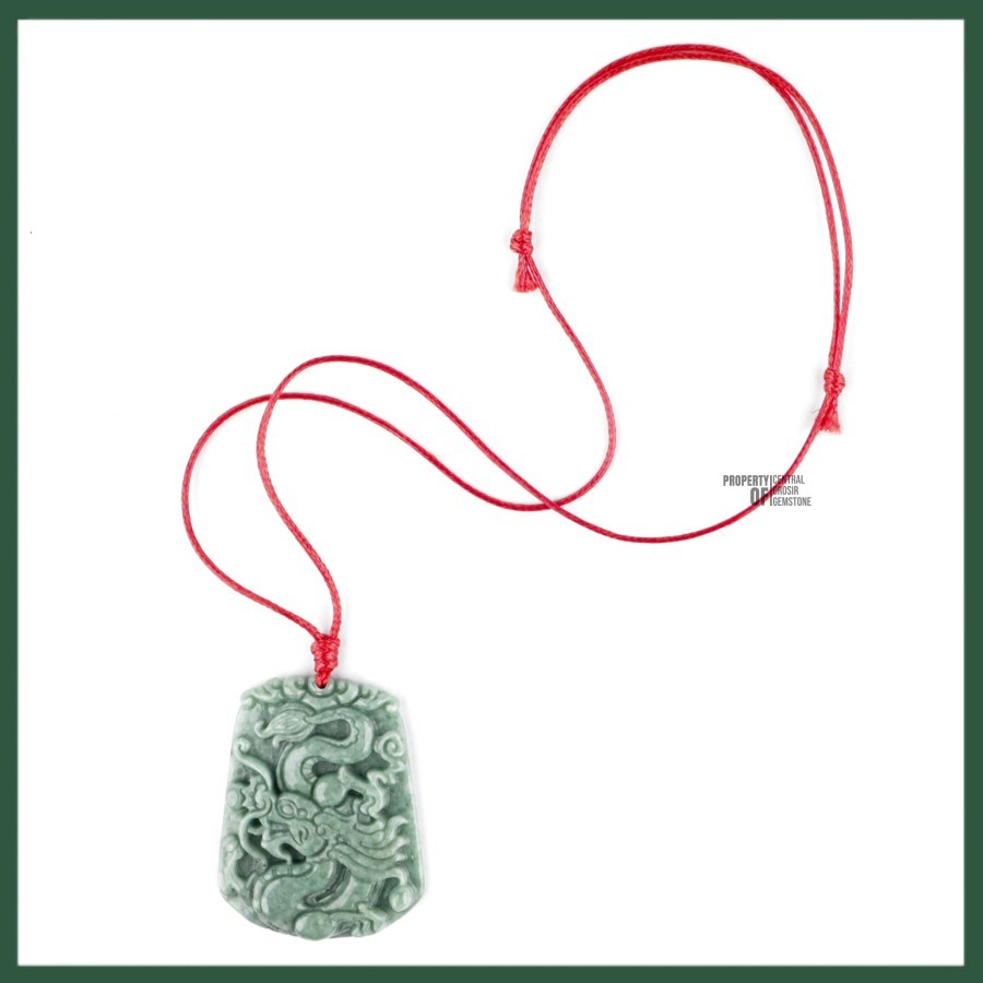 Kalung Liontin Naga Pria Batu Giok Natural Jadeite Jade Burma Asli