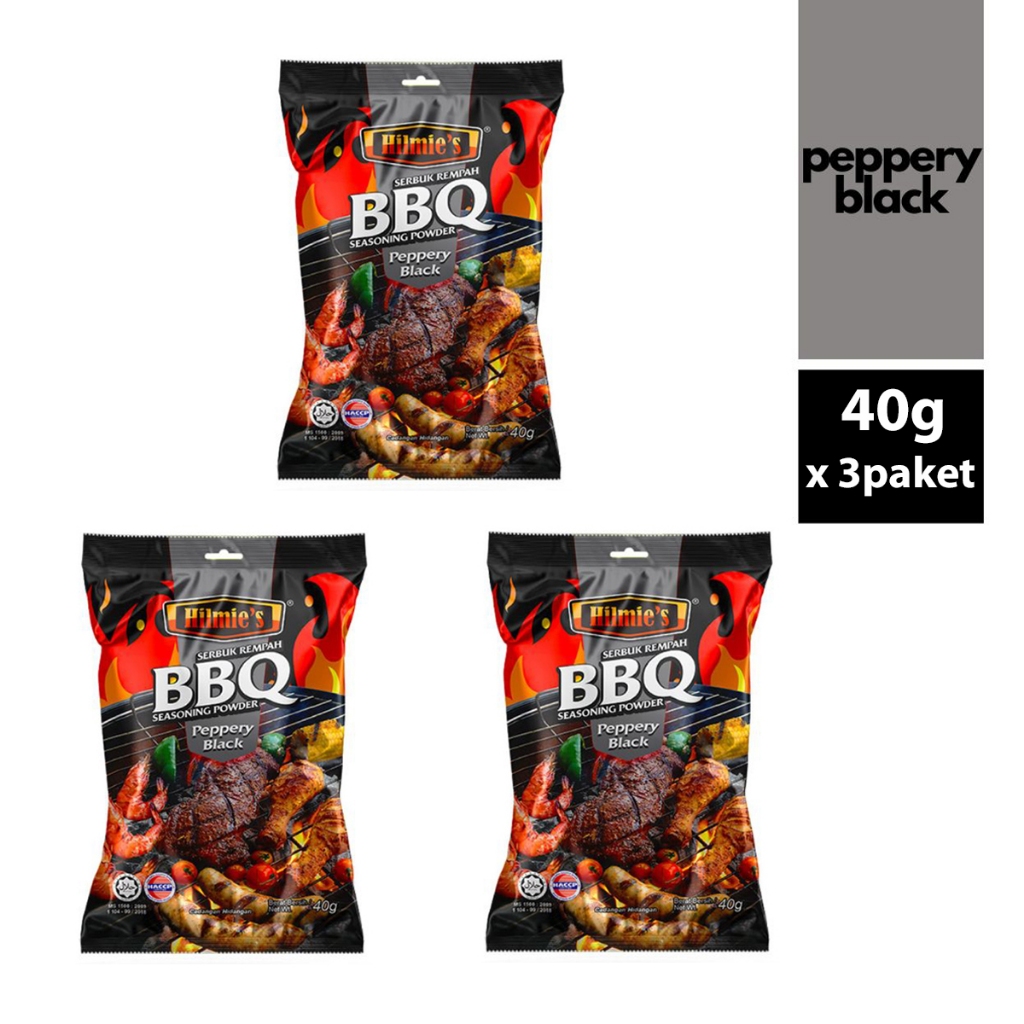 

[3 PAKET] Bumbu Bubuk Rempah marinasi BBQ Hilmie's Peppery Black - 40g untuk kambing, ayam dan daging
